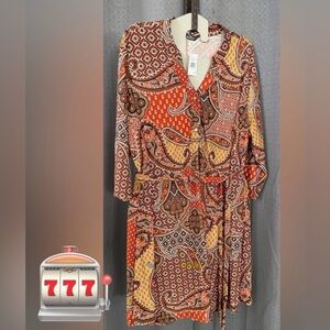 Mlle Gabrielle plus size dress in earth and orange tones size 3X